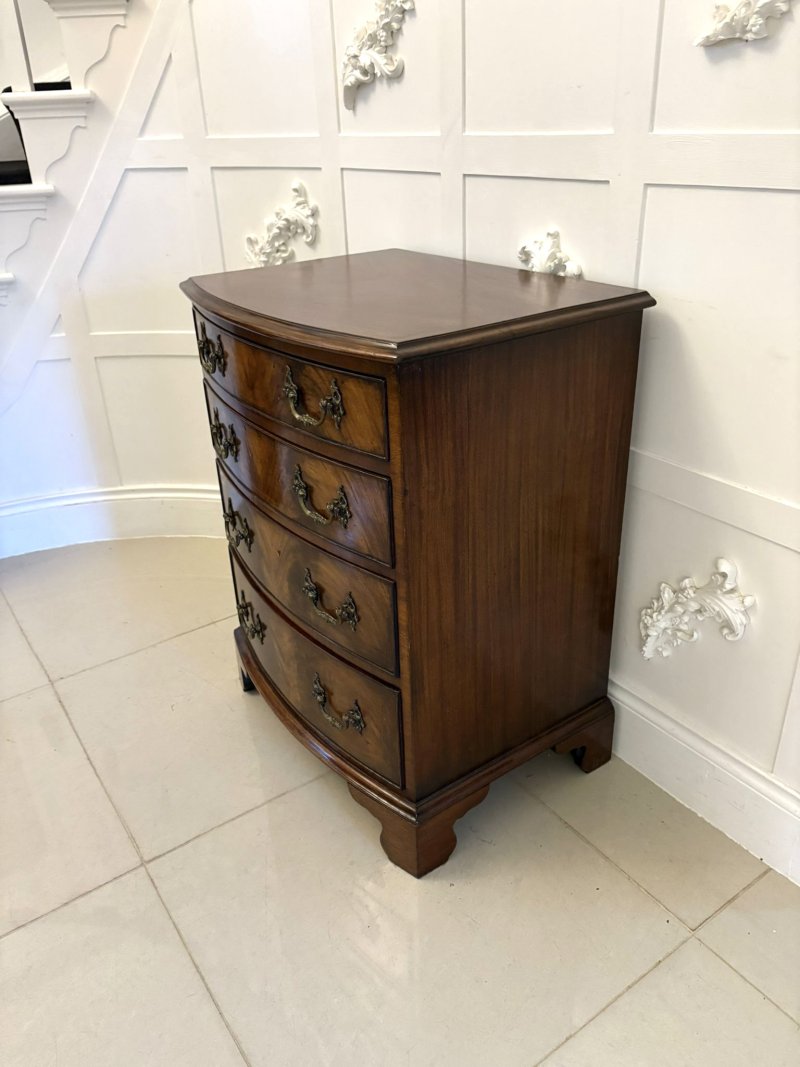 Antique Edwardian Quality Figured Mahogany Bow Fronted Chest of Four Drawers - Image 5